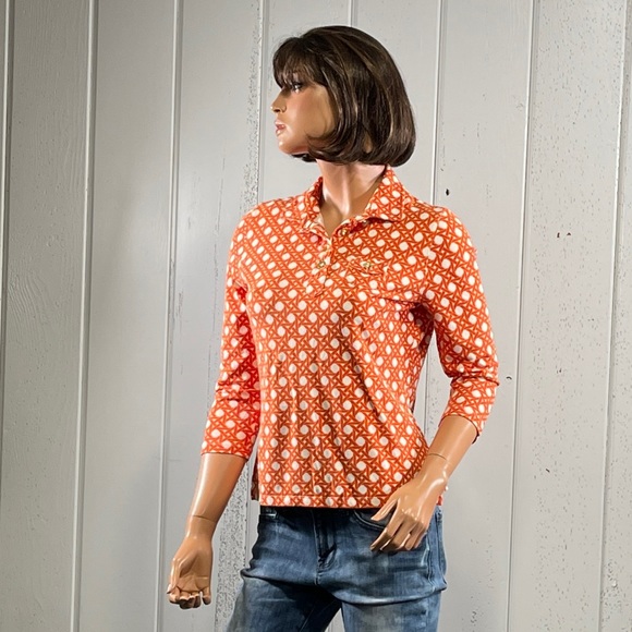*Talbots women’s Orange Geometry Print collared Shirt Sz MP - Picture 8 of 12